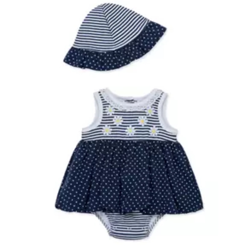 NWOT Little Me Baby Girls Daisies Popover Onesie Bodysuit Dress 6-9 Month Daisy